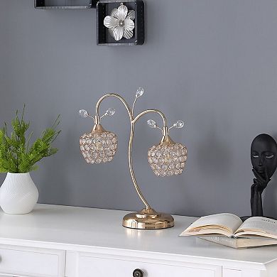 ELEMENT ACE Floral Bell Glam Metal Table Lamp with Acrylic Beads and Wire Shade