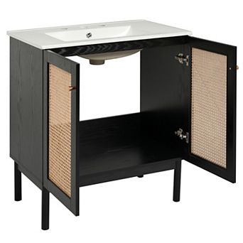 ELEMENT ACE Natural Bamboo Bathroom Vanity with Rattan Doors and Soft Close