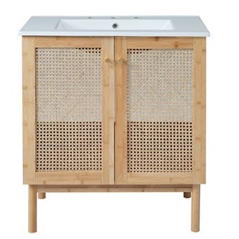 ELEMENT ACE Natural Bamboo Bathroom Vanity with Rattan Doors and Soft Close