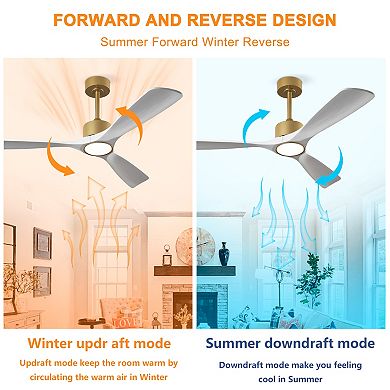 ELEMENT ACE 52 Inch Solid Wood Ceiling Fan with Dimmable LED Light and Remote Control
