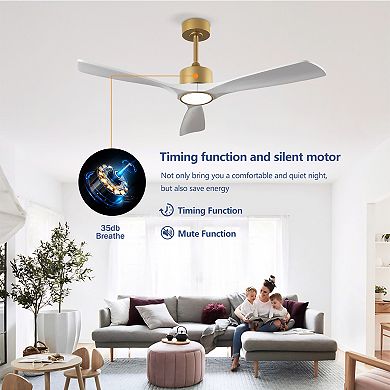 ELEMENT ACE 52 Inch Solid Wood Ceiling Fan with Dimmable LED Light and Remote Control