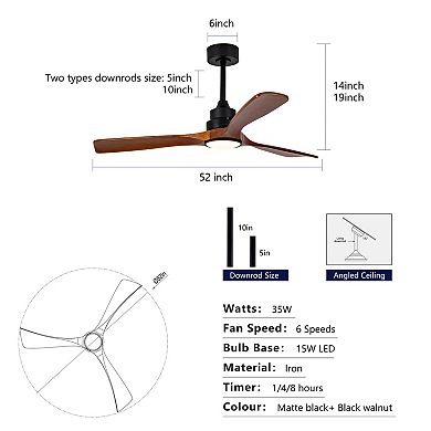 ELEMENT ACE 52 Inch Solid Wood Ceiling Fan with Remote Control and Integrated LED Light