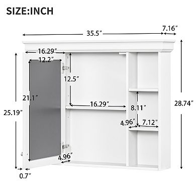 ELEMENT ACE Wall Mounted Bathroom Storage Cabinet with Mirror Door and Open Shelves