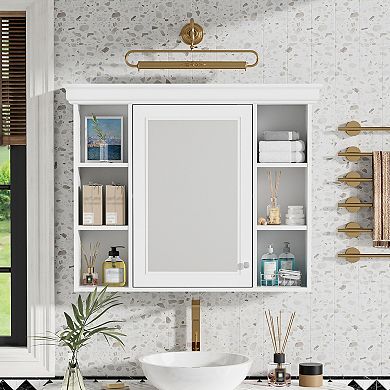ELEMENT ACE Wall Mounted Bathroom Storage Cabinet with Mirror Door and Open Shelves