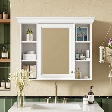 ELEMENT ACE Wall Mounted Bathroom Storage Cabinet with Mirror Door and Open Shelves