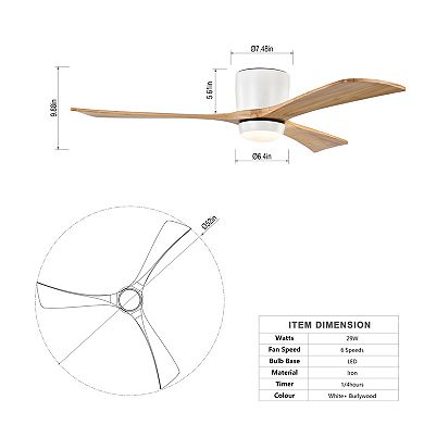 ELEMENT ACE 52-Inch Flush Mount Solid Wood Blades Ceiling Fan with Lights and Remote Control