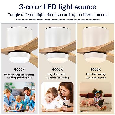 ELEMENT ACE 52-Inch Flush Mount Solid Wood Blades Ceiling Fan with Lights and Remote Control