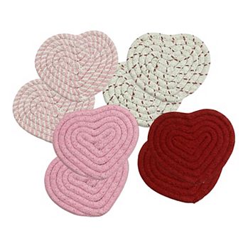8 pc Heart Shaped Braided Coaster Set Soft Table Protectors