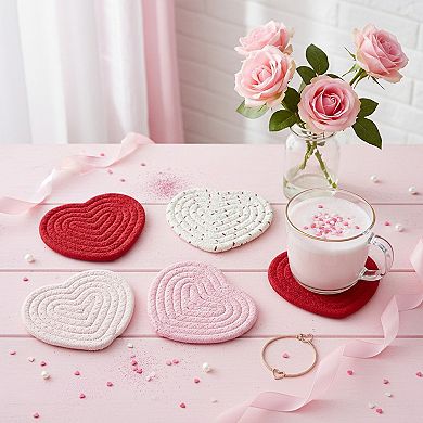 8-PC Heart Shaped Braided Coaster Set Soft Table Protectors