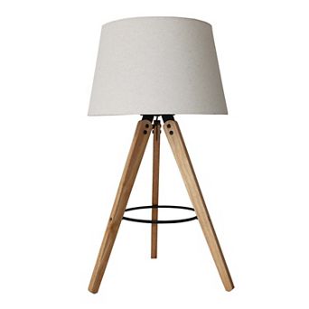 ELEMENT ACE Modern Tripod Wooden Table Lamp with Linen Shade for Home Decor