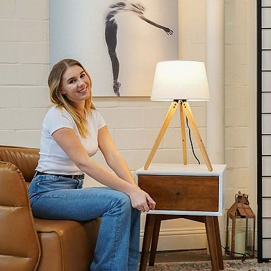 ELEMENT ACE Modern Tripod Wooden Table Lamp with Linen Shade for Home Decor