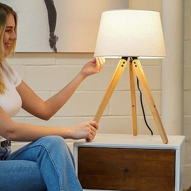ELEMENT ACE Modern Tripod Wooden Table Lamp with Linen Shade for Home Decor