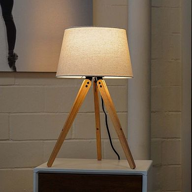 ELEMENT ACE Modern Tripod Wooden Table Lamp with Linen Shade for Home Decor