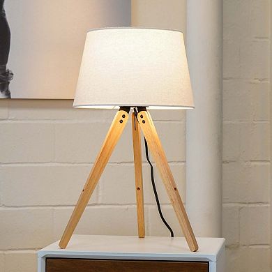 ELEMENT ACE Modern Tripod Wooden Table Lamp with Linen Shade for Home Decor