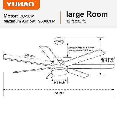 ELEMENT ACE 72 Inch Farmhouse Ceiling Fan with Plywood Blades for Dining Room