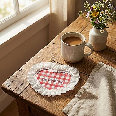 2-PC Heart Shaped Fabric Coaster with Ruffle Trim Table Protector