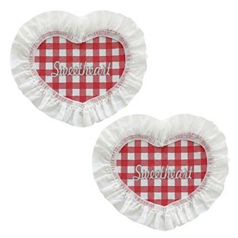 2 pc Heart Shaped Fabric Coaster with Ruffle Trim Table Protector