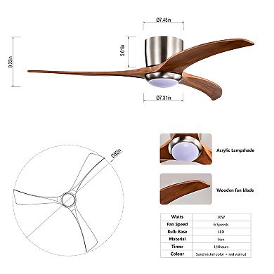 ELEMENT ACE 52-Inch Flush Mount Solid Wood Blade Ceiling Fan with Integrated Light and Remote