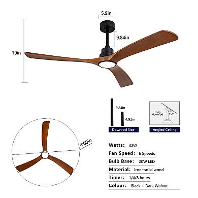 ELEMENT ACE 60 Inch Solid Wood Ceiling Fan with Remote Control and Reversible DC Motor