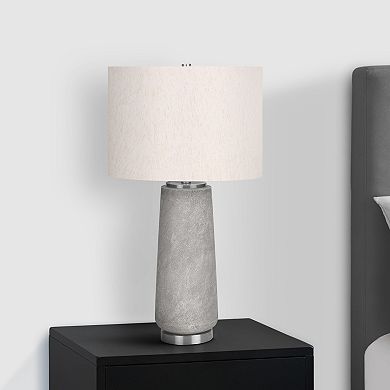 ELEMENT ACE Modern Table Lamp with Textured Resin Base and Linen Drum Shade