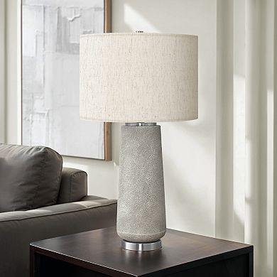 ELEMENT ACE Modern Table Lamp with Textured Resin Base and Linen Drum Shade