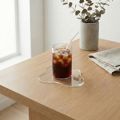 2-PC Clear Wavy Edge Coaster Transparent Drink Table Protector