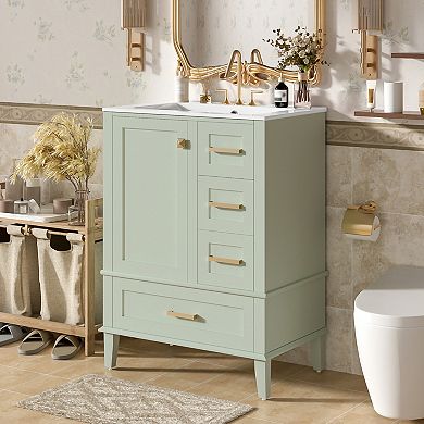 ELEMENT ACE Compact Modern Bathroom Vanity with Ceramic Sink and Multiple Storage Drawers