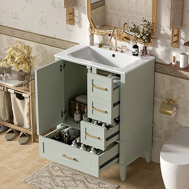 ELEMENT ACE Compact Modern Bathroom Vanity with Ceramic Sink and Multiple Storage Drawers