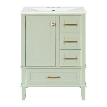 ELEMENT ACE Compact Modern Bathroom Vanity with Ceramic Sink and Multiple Storage Drawers