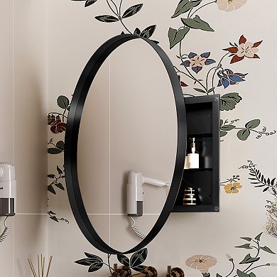 ELEMENT ACE Round Metal Framed Medicine Cabinet with Mirror and Adjustable Shelves