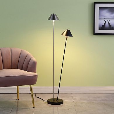 ELEMENT ACE Double Cone Floor Lamp with Matte Black and Brushed Nickel Finish
