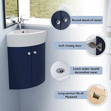 ELEMENT ACE Corner Wall Mounted Bathroom Vanity Sink Combo with Storage Cabinet