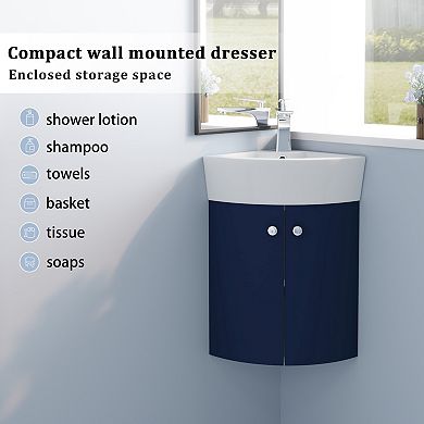 ELEMENT ACE Corner Wall Mounted Bathroom Vanity Sink Combo with Storage Cabinet