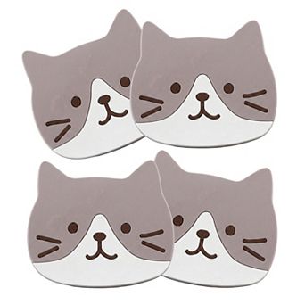 4 pc Cat Face Coaster Cute Non Slip Drink Table Protector