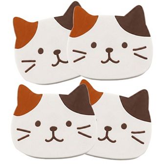 4 pc Cat Face Coaster Cute Non Slip Drink Table Protector