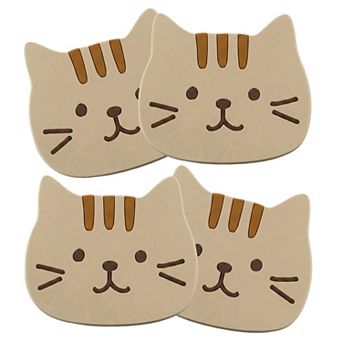 4 pc Cat Face Coaster Cute Non Slip Drink Table Protector
