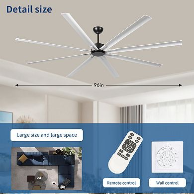 ELEMENT ACE Large Ceiling Fan with Light and Remote Control, Reversible DC Motor, 8 Aluminum Blades