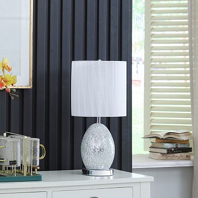 ELEMENT ACE Modern Silver Mirror Glass and Metal Table Lamp with Nightlight Feature