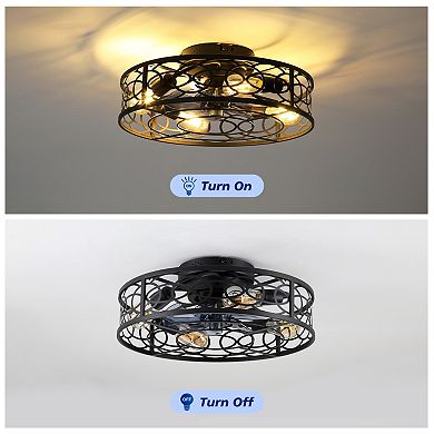 ELEMENT ACE 20 Inch Flush Mount Caged Ceiling Fan with Remote Control and Light Kit
