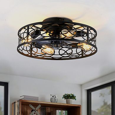 ELEMENT ACE 20 Inch Flush Mount Caged Ceiling Fan with Remote Control and Light Kit