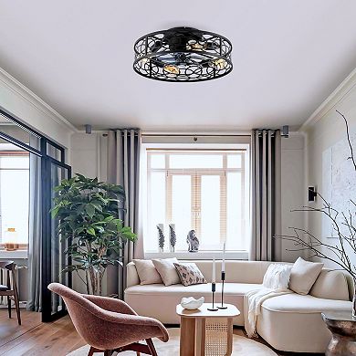 ELEMENT ACE 20 Inch Flush Mount Caged Ceiling Fan with Remote Control and Light Kit