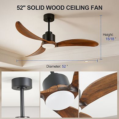 ELEMENT ACE 52 Inch Ceiling Fan with Dimmable LED Light and Remote Control for Indoor Use