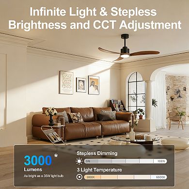 ELEMENT ACE 52 Inch Ceiling Fan with Dimmable LED Light and Remote Control for Indoor Use
