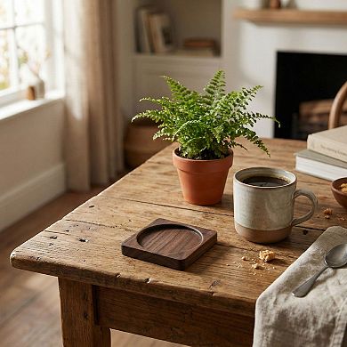 2-PC Square Wood Coaster with Recessed Round Groove Table Protector