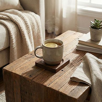 2-PC Square Wood Coaster with Recessed Round Groove Table Protector