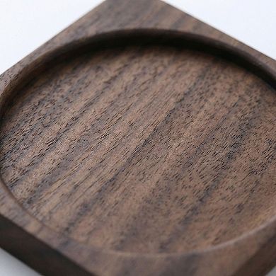 2-PC Square Wood Coaster with Recessed Round Groove Table Protector