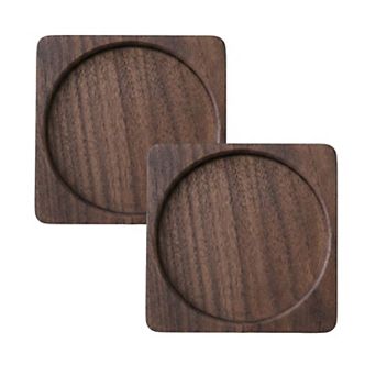 2 pc Square Wood Coaster with Recessed Round Groove Table Protector
