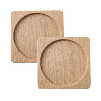 2 pc Square Wood Coaster with Recessed Round Groove Table Protector