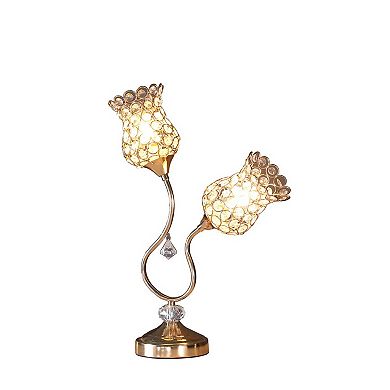ELEMENT ACE Floral Trumpet Glam Metal Table Lamp with Acrylic Bead Shade