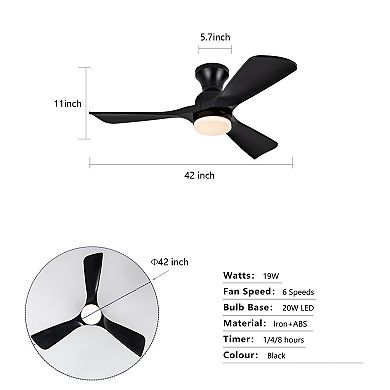 ELEMENT ACE 42 Inch Flush Mount Ceiling Fan with Integrated LED Light and Remote Control